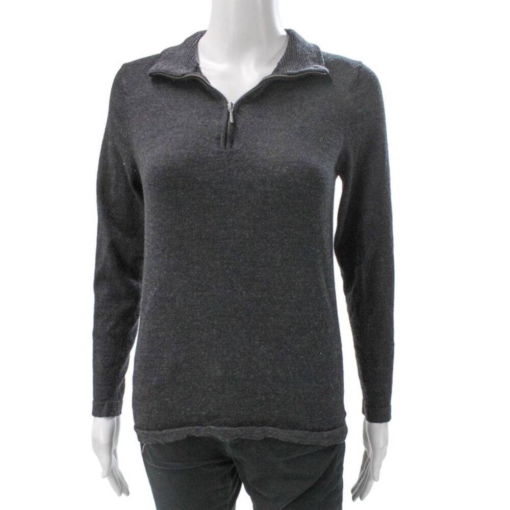 Patrick Assaraf Mens Gray Wool Collared Pullover Sweater Long Sleeve Size M